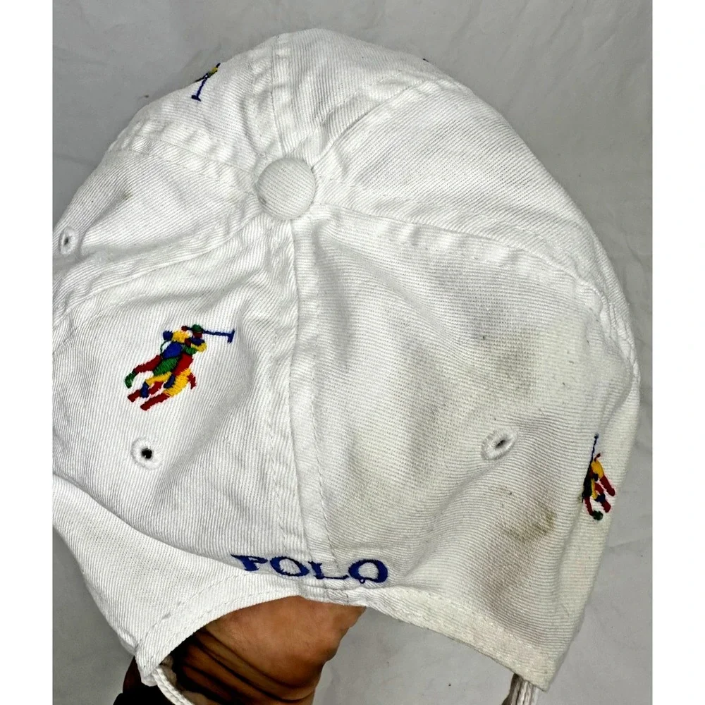 Polo Ralph Lauren Baseball Cap White Rainbow Embroidered Horses Cotton As Is